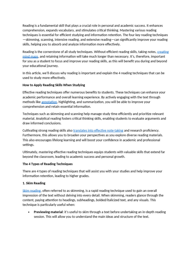 Reading and Its Types and Skills | PDF | Reading Comprehension | Speed ...