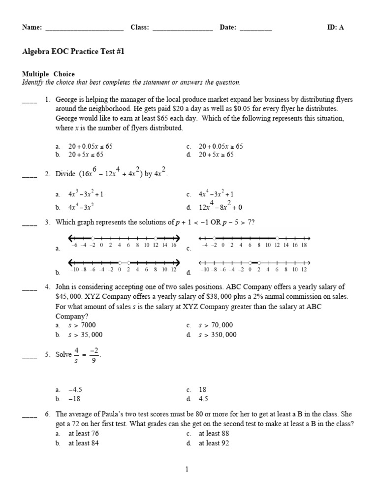 Algebra 1 EOC Practice Test #1 | PDF | Function (Mathematics) | Mathematics