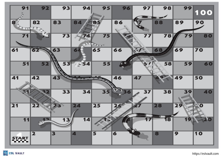 Snakes and Ladders Printable 1 100 Greyscale | PDF