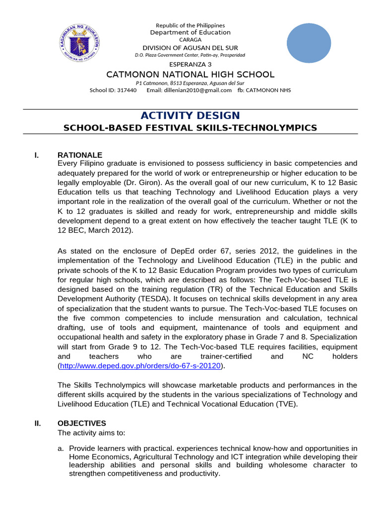Skills Technolympics Activity Design | PDF