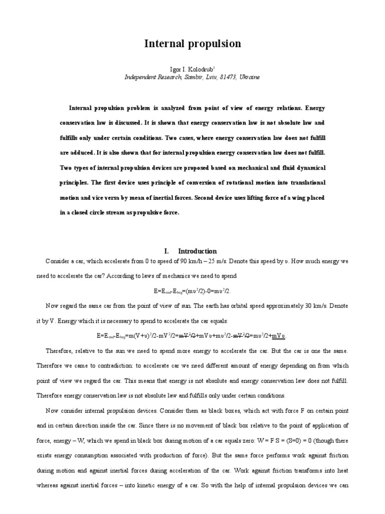 Internal Propulsion and Energy Dynamics | PDF | Spacecraft Propulsion ...