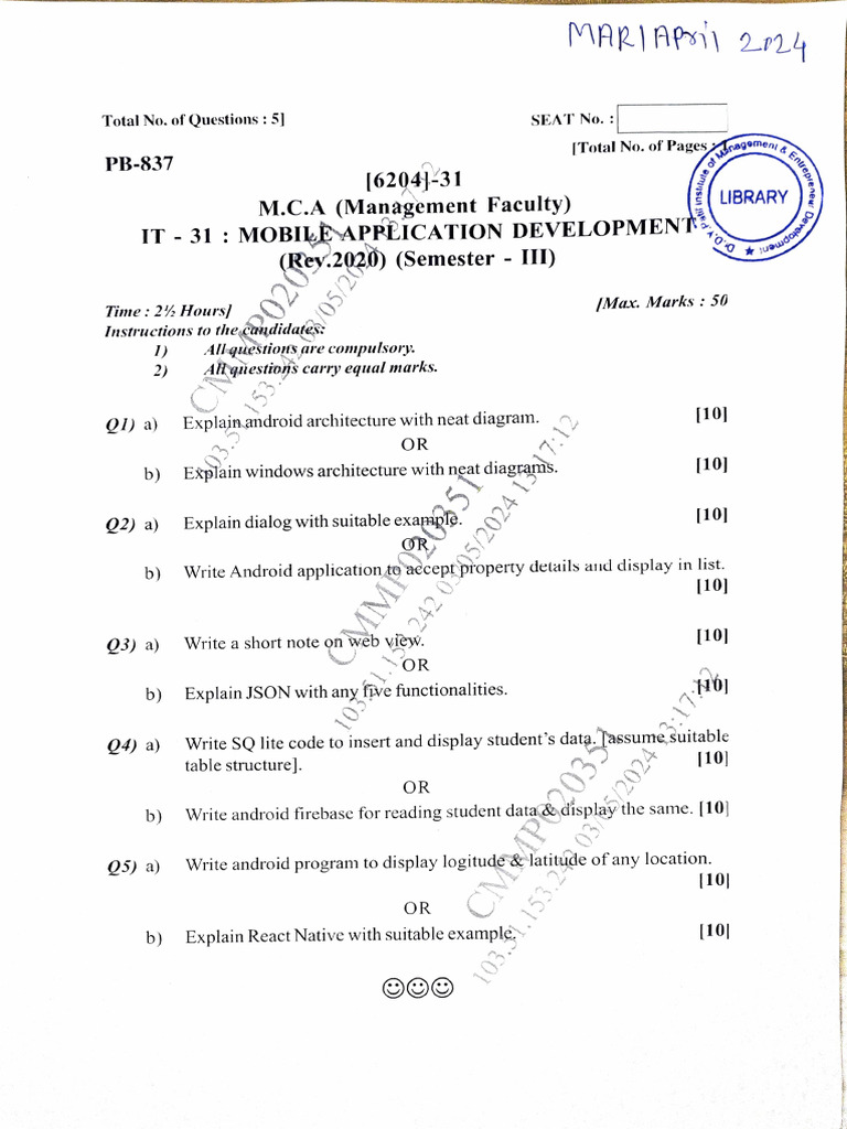 MCA Exam Questions on IT and AI Topics | PDF | Data Management ...