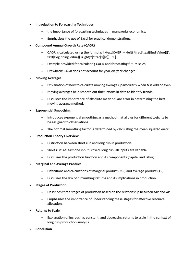 Forecasting Techniques in Managerial Economics | PDF
