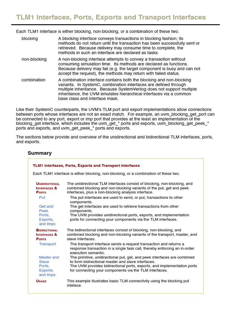 TLM1 Interface Overview and Usage | PDF | Interface (Computing ...