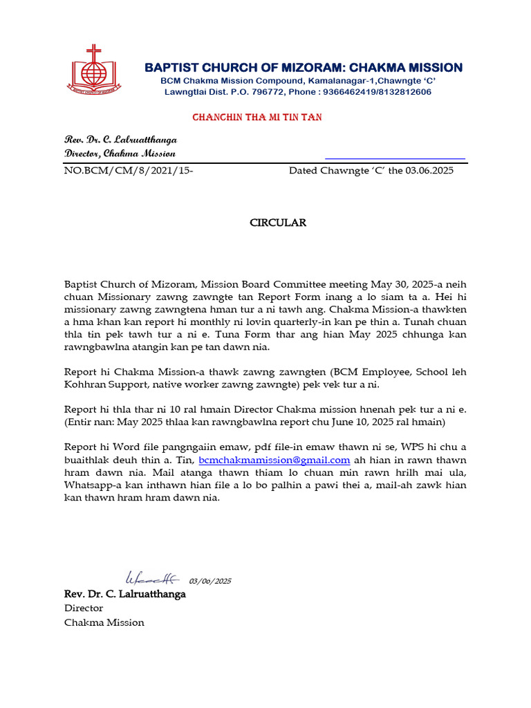 Circular - Monthly Report Chungchang | PDF