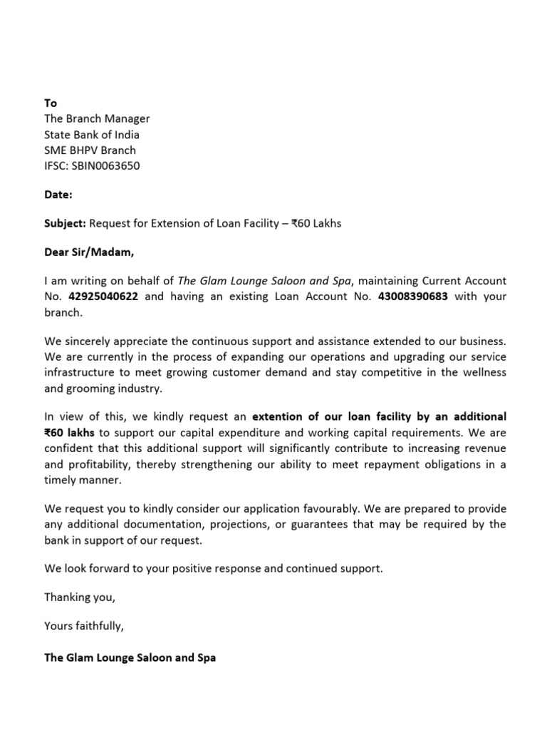 Loan Extension Request for ₹60 Lakhs | PDF
