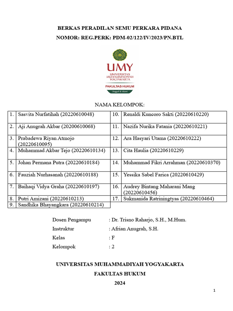 Berkas Peradilan Semu Perkara Pidana Inyaallah Bener | PDF