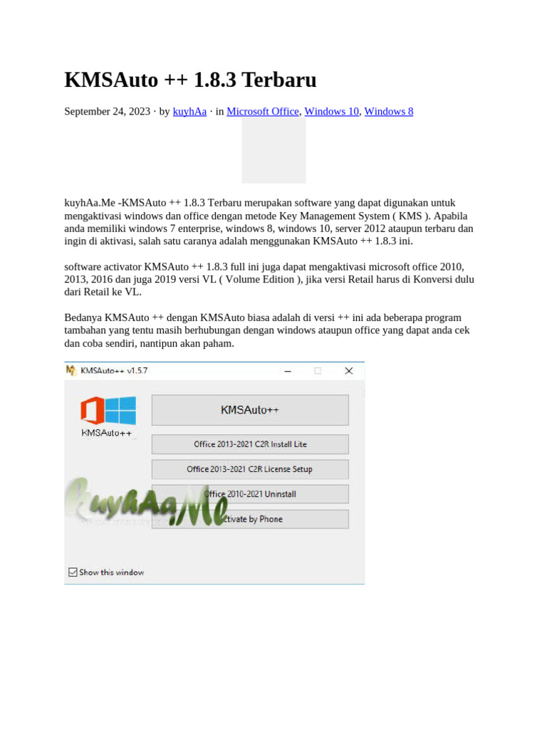 KMSAuto ++ 1.8.3: Aktivasi Windows & Office | PDF