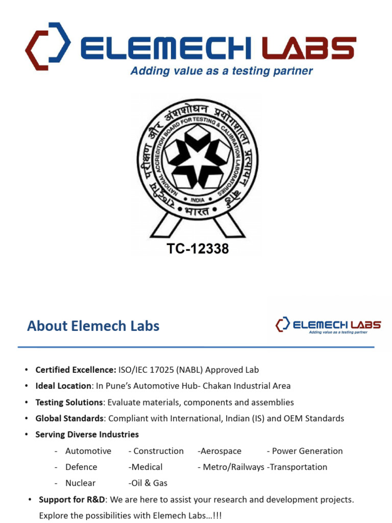 Elemechlabs Presentation 2025-26-1.0 | PDF | Steel | Nondestructive Testing