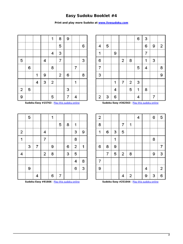 Easy sudoku booklet 4 en 4 | pdf | logic puzzles | puzzles