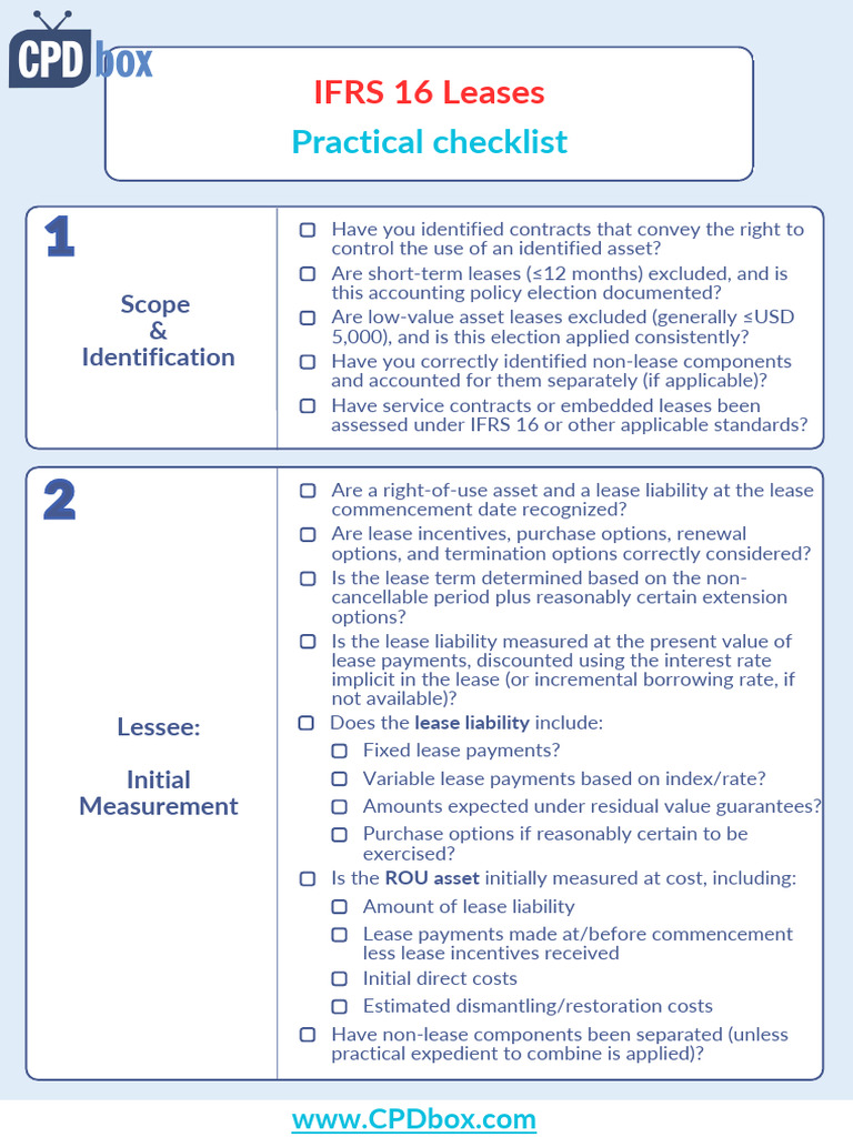 IFRS 16 Lease Compliance Checklist | PDF | Lease | Financial Economics