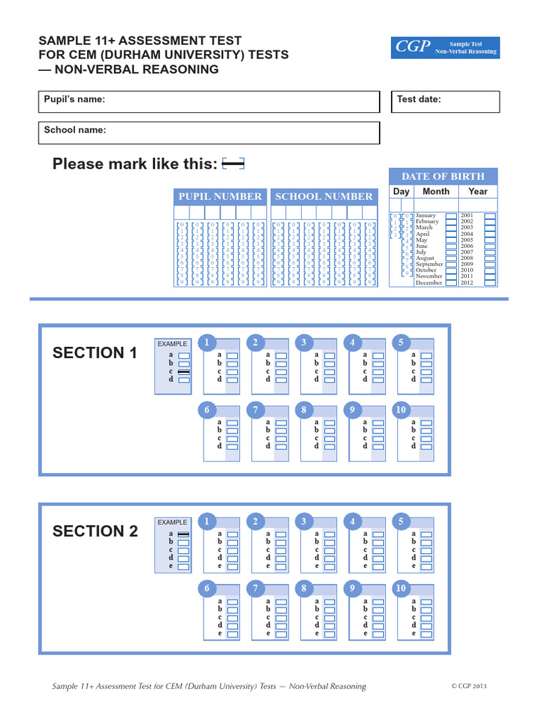 CEM Non-Verbal Reasoning Sample Test | PDF | Tests | Communication