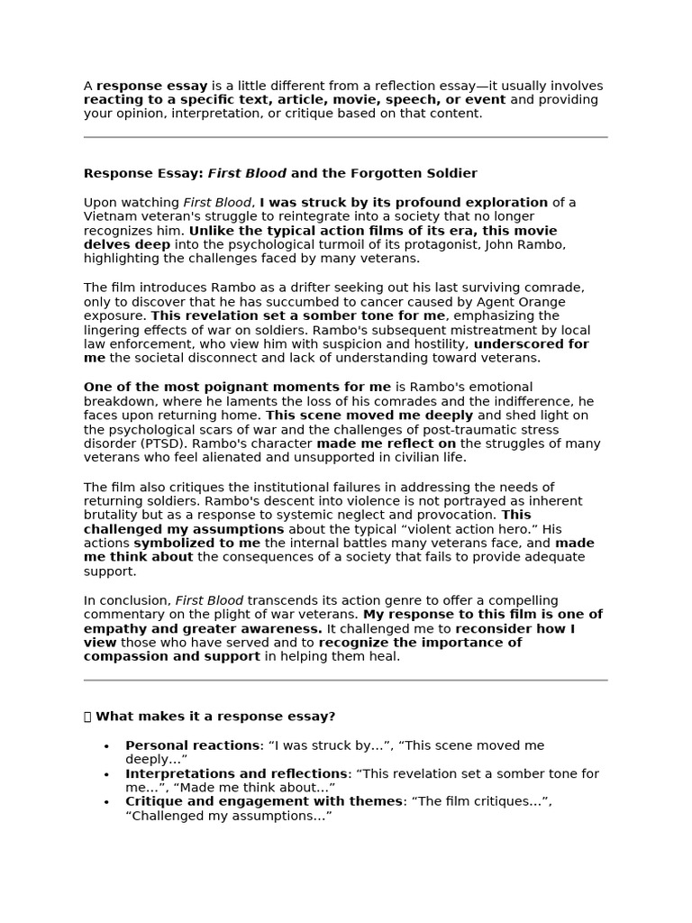 A Response Essay Is A Little Different From A Reflection Essay | PDF ...