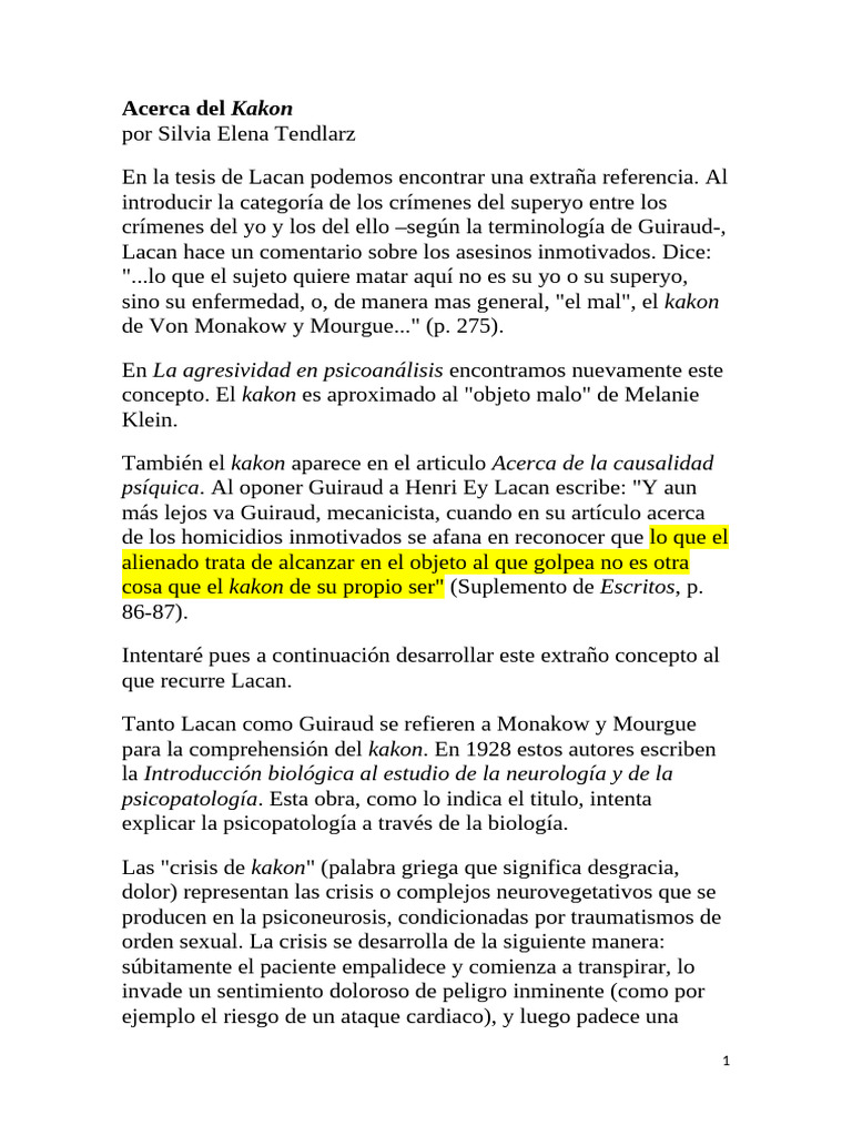 El concepto de kakon en Lacan y Guiraud | PDF | Jacques Lacan | Salud ...