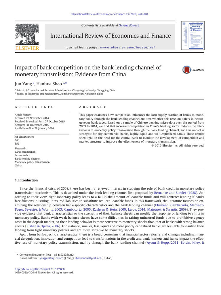Impact of Bank Competition On The Bank Lending Channel of Monetary ...