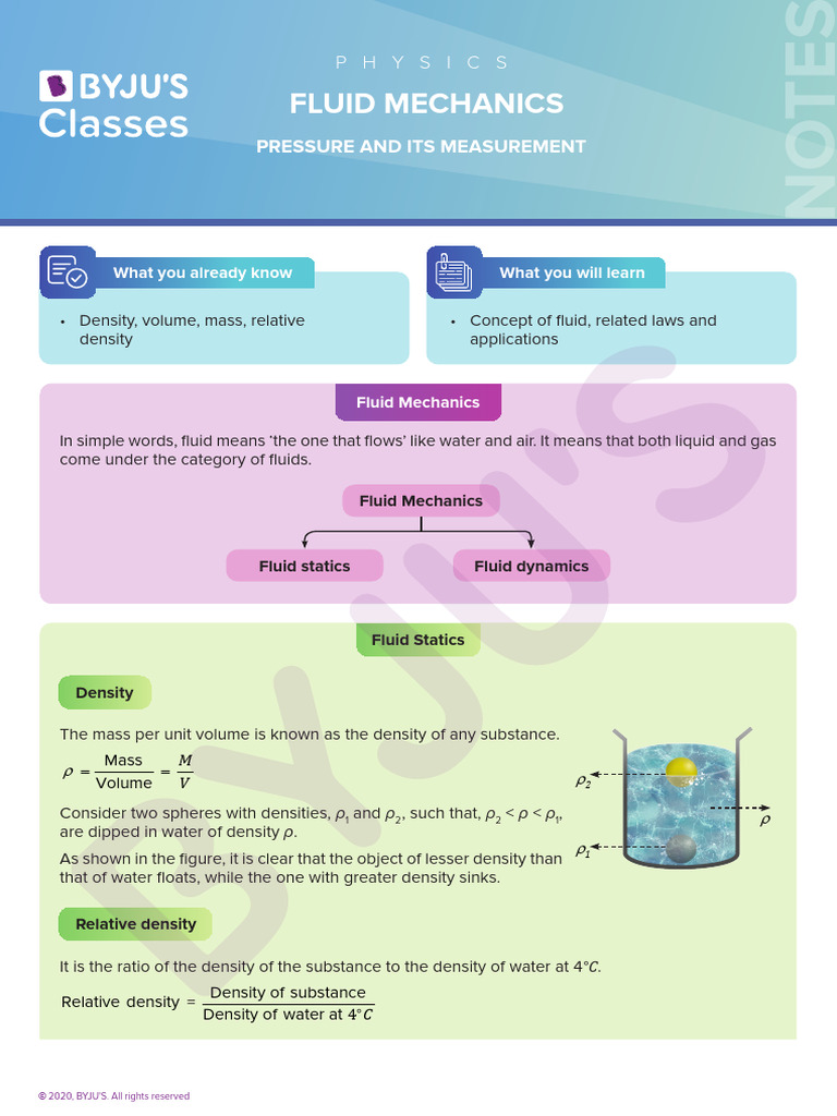 Mechanical Properties of Fluids. Byju's | PDF | Density | Fluid