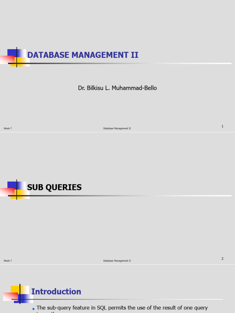 Wk7 - Sub Queries & Query Expressions | PDF | Databases | Information ...