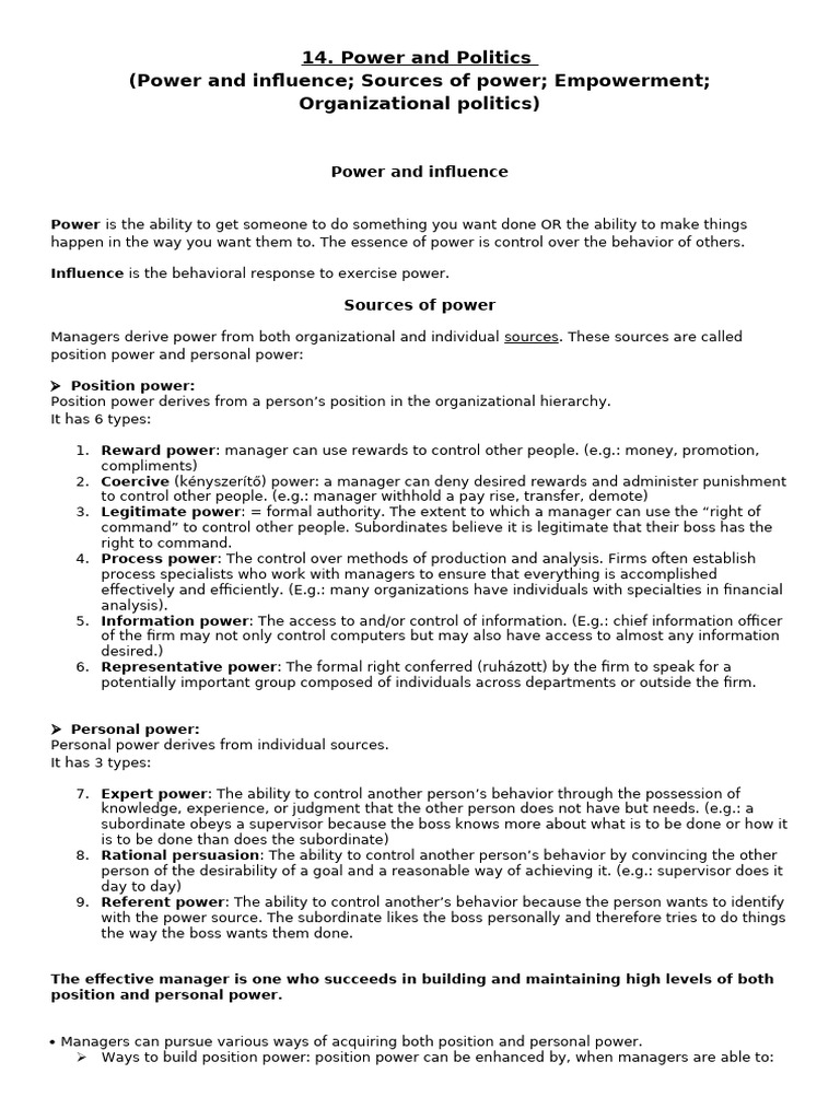 Power, Politics, and Empowerment in Organizations | PDF | Power (Social ...