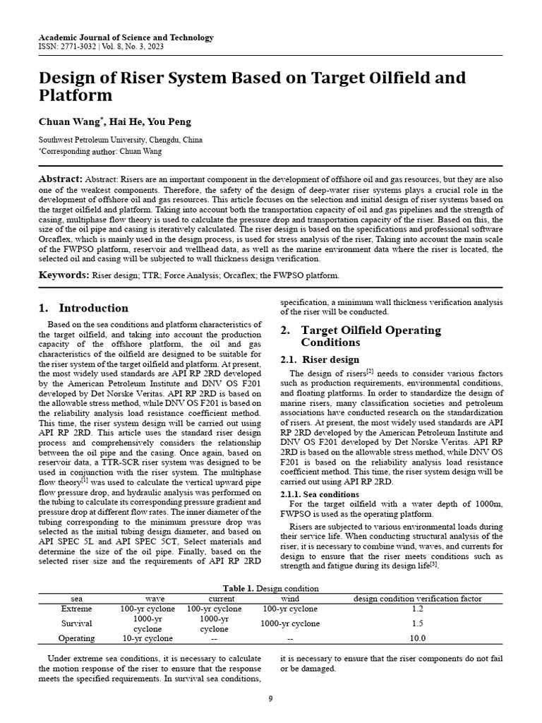 Design of Riser System Based On Target Oilfield and Platform | PDF ...
