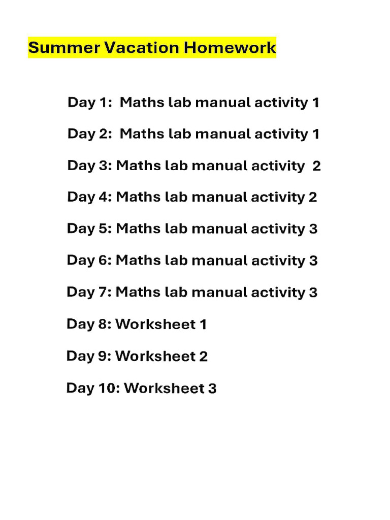 Holiday Homework For Class 9 Pdf