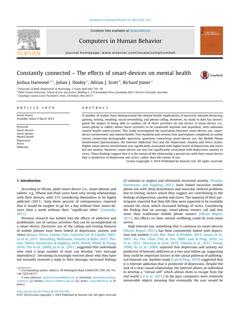 Constantly Conneted The Effects of Smart Devices On Mental Health | PDF ...