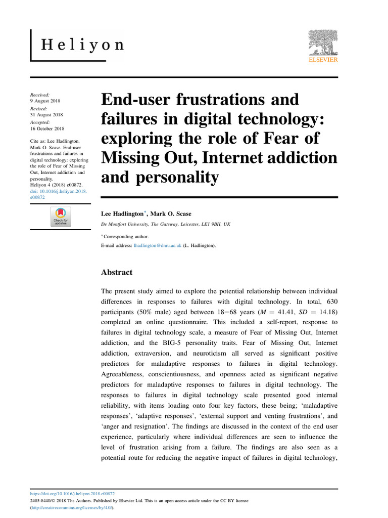 End-User Frustrations and Failures in Digital Technology Exploring The ...
