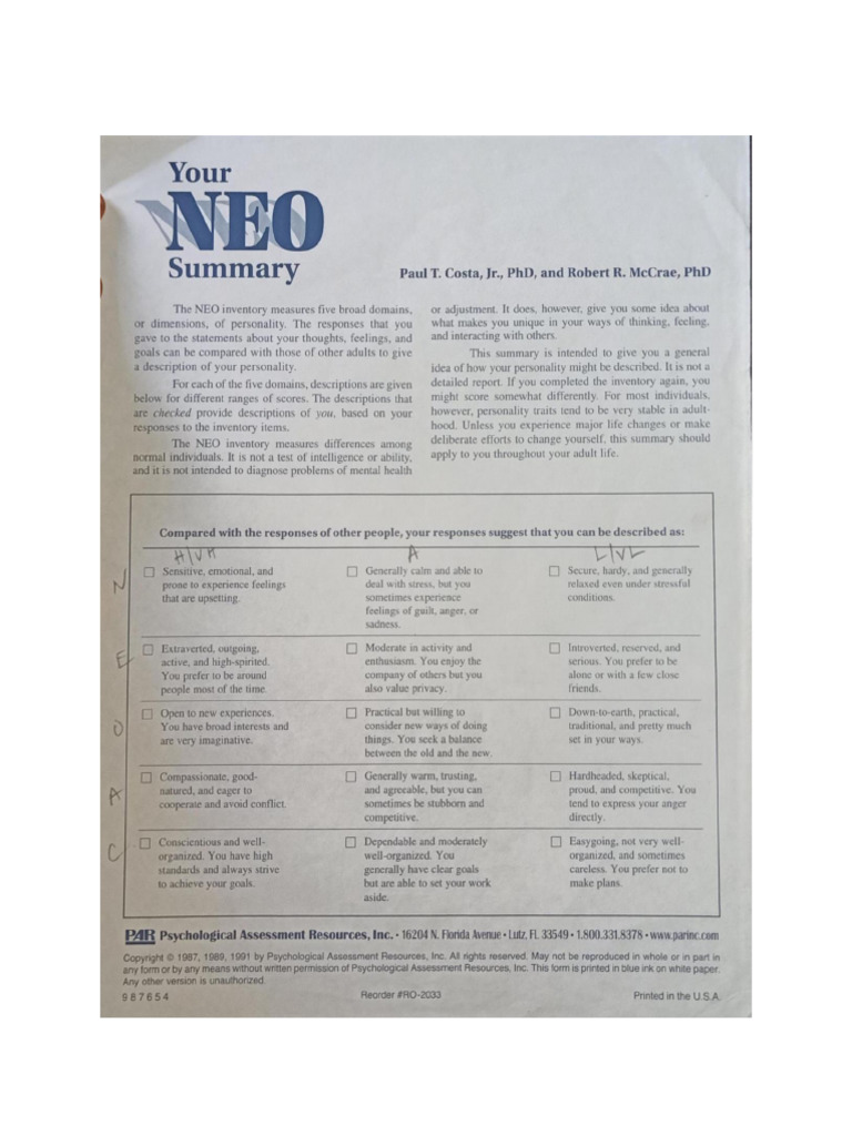 NEO FFI Interpretation | PDF