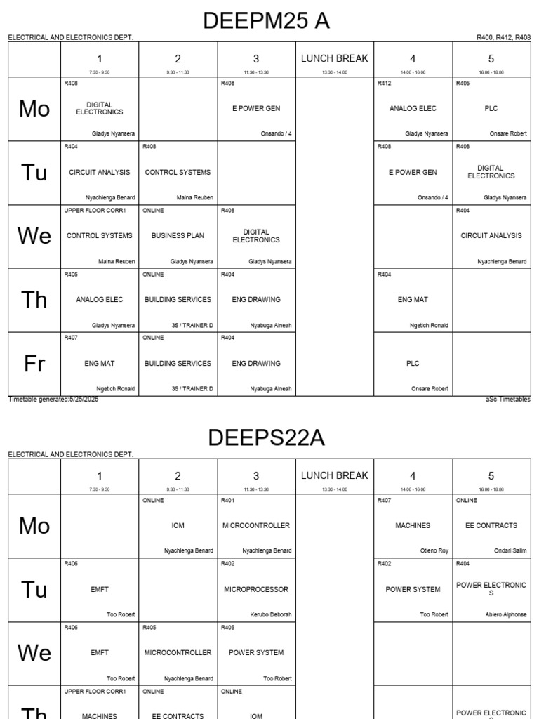 Eee Each Class Tt May August 2025 Updated 5-25-2025 | PDF | Physical ...
