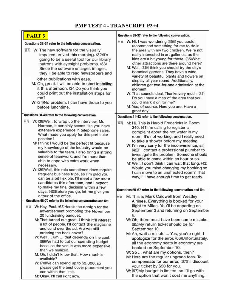 PMP Test 4 - Transcript P3+4 | PDF