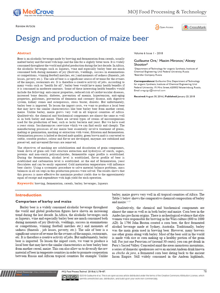 Design and Production of Maize Beer | PDF | Beer | Malt