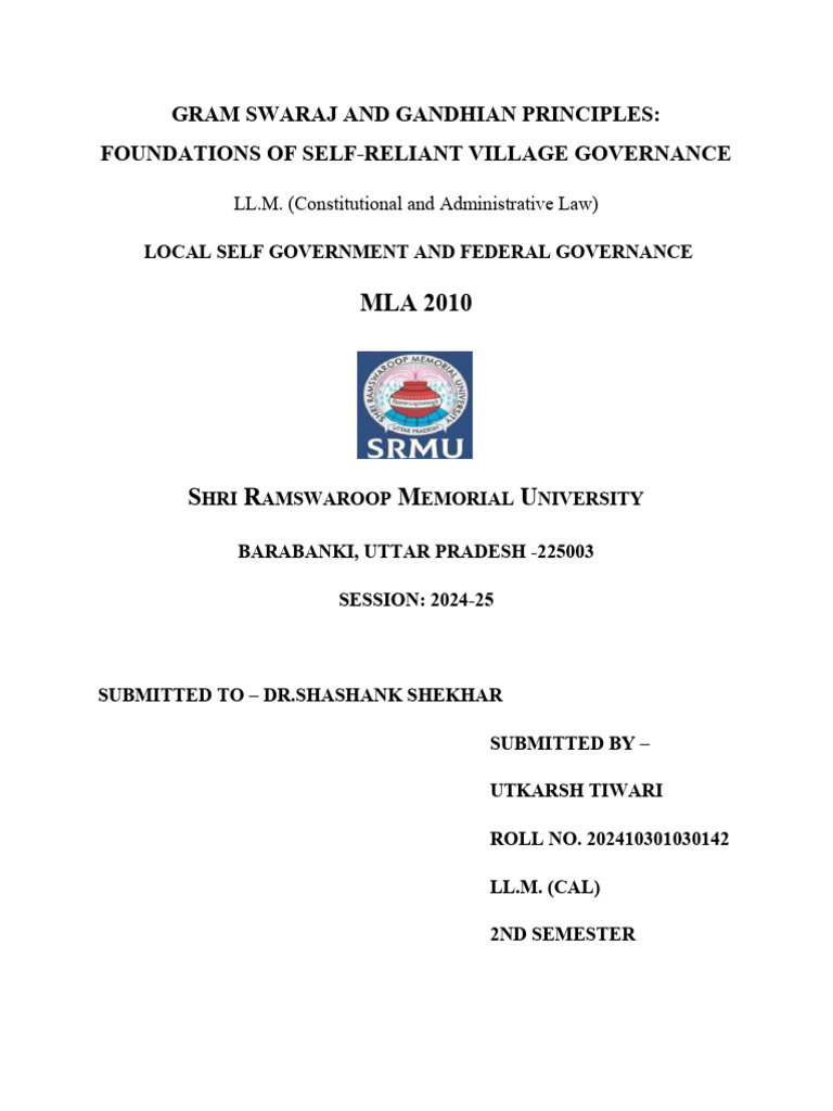 142 Utkarsh Tiwari TA3 Local Self Government.. | PDF | Mahatma Gandhi