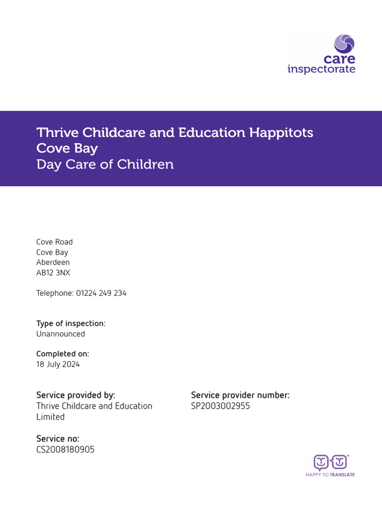 Daycare Inspection Report for Cove Bay | PDF | Child Care