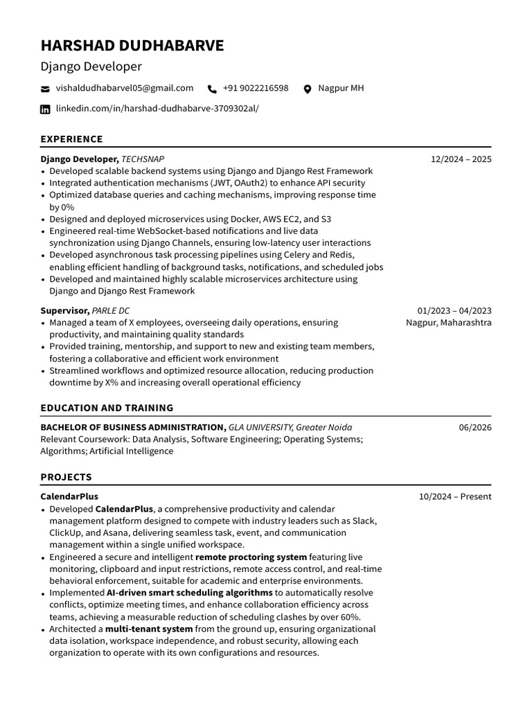 Django Developer Profile: Harshad Dudhbarve | PDF | Scalability ...