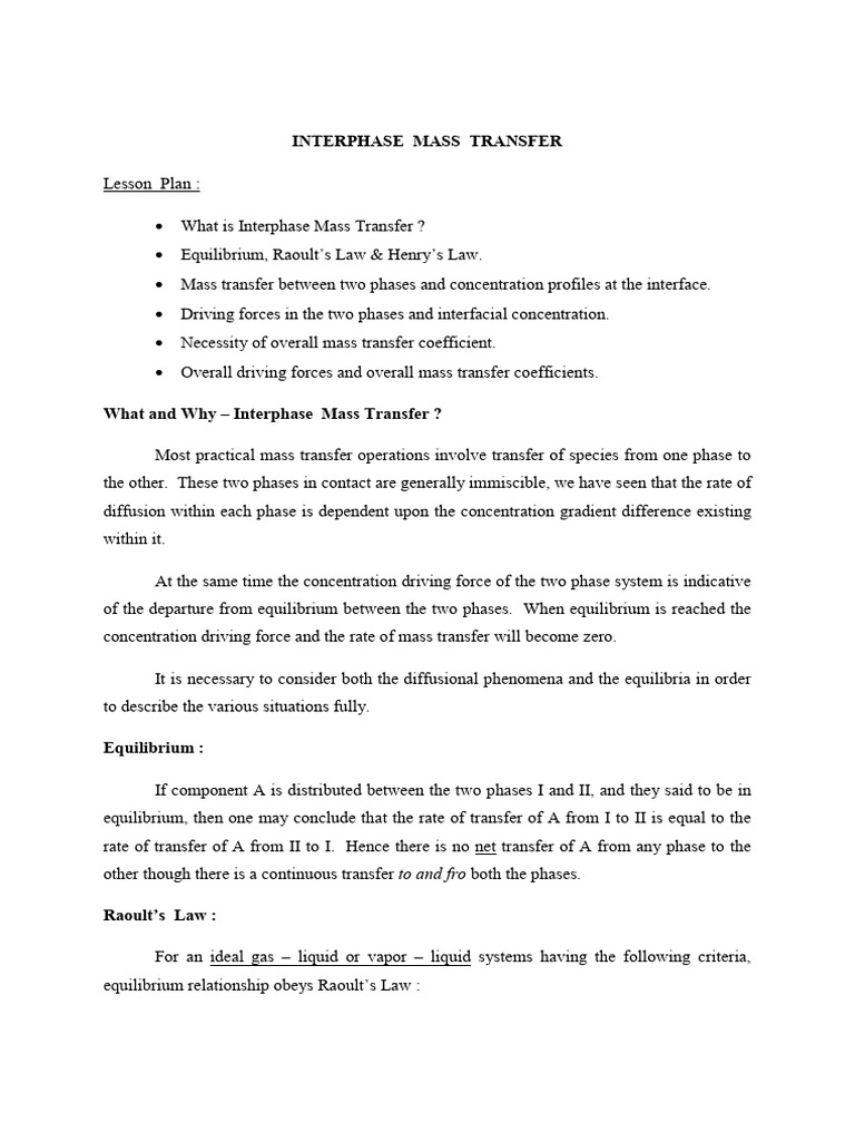 Interphase Mass Transfer | PDF | Phase (Matter) | Chemical Equilibrium