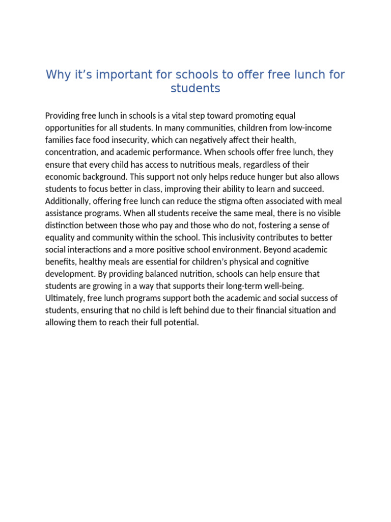 Importance of Free School Lunches | PDF