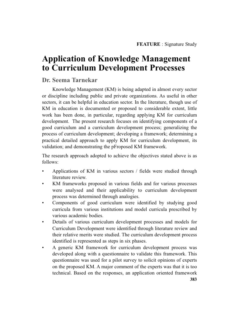 Application of Knowledge Management To Curriculum Devpt | PDF