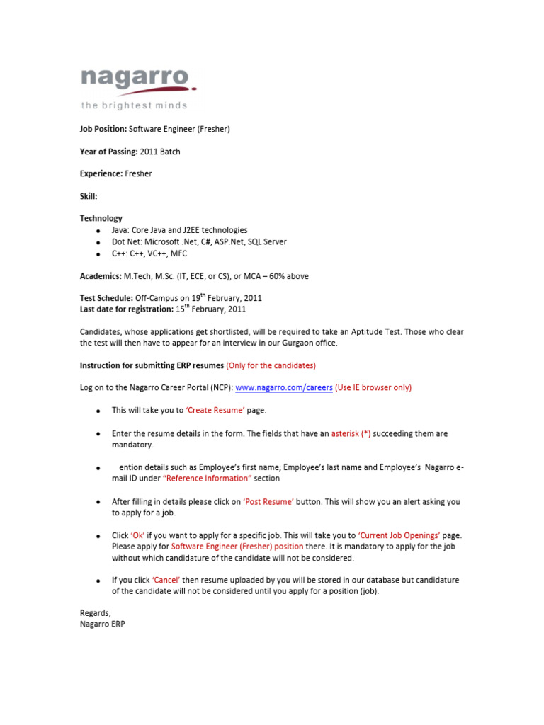 Software Engineer Fresher Recruitment | PDF