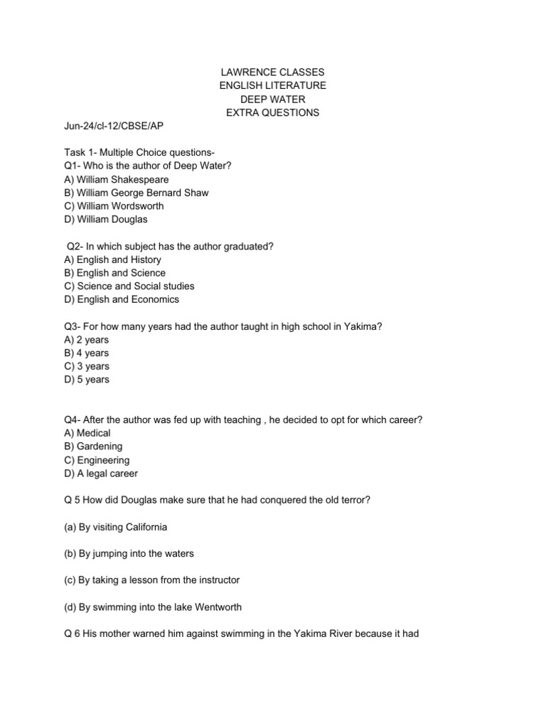 Deep Water Extra Questions AP 2024 | PDF