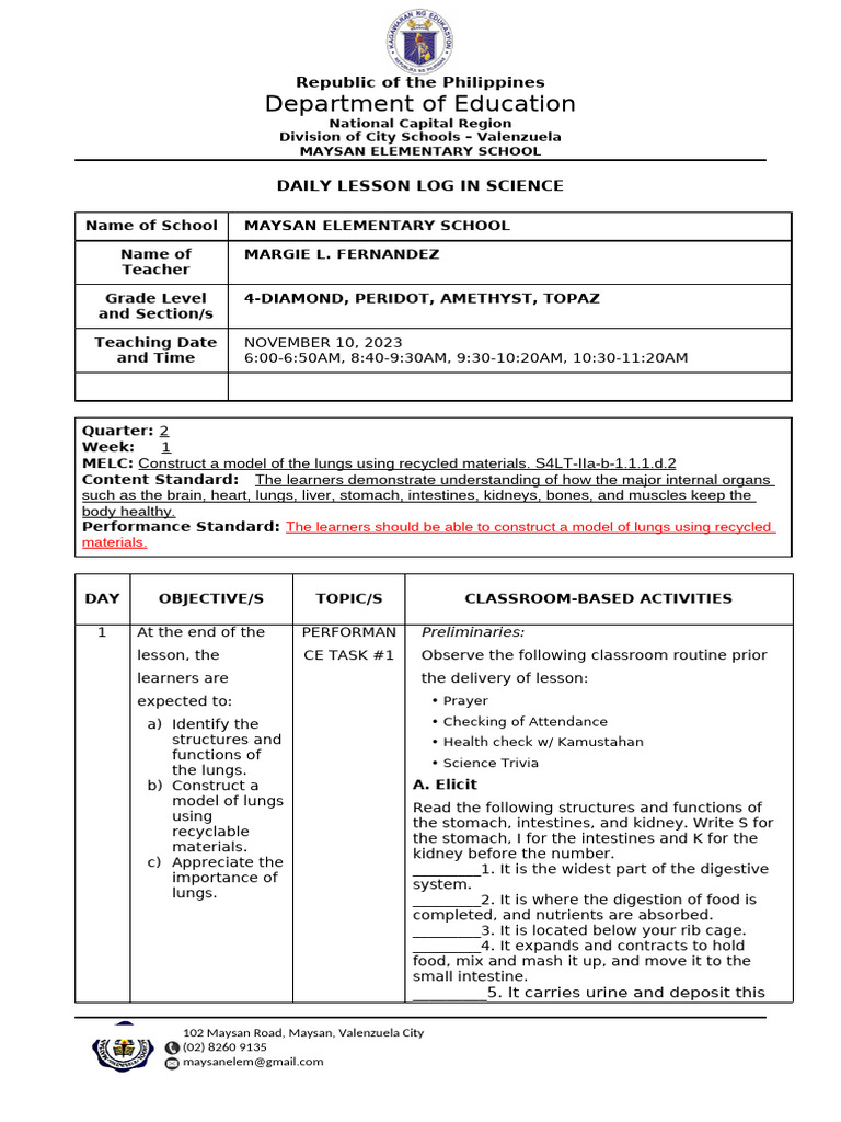 Daily Science Lesson Log for Grade 4 | PDF