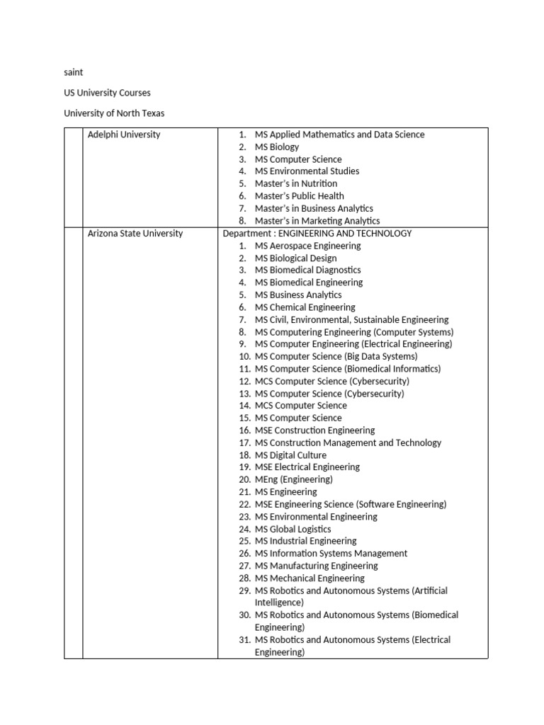 US University Courses | PDF | Engineering | Computer Science