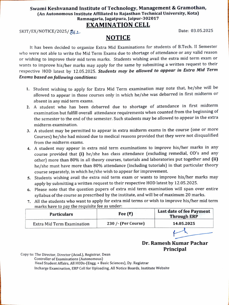 BTech Extra Mid Term Notice - 862 (Stu (1) - 250510 - 123556 | PDF ...