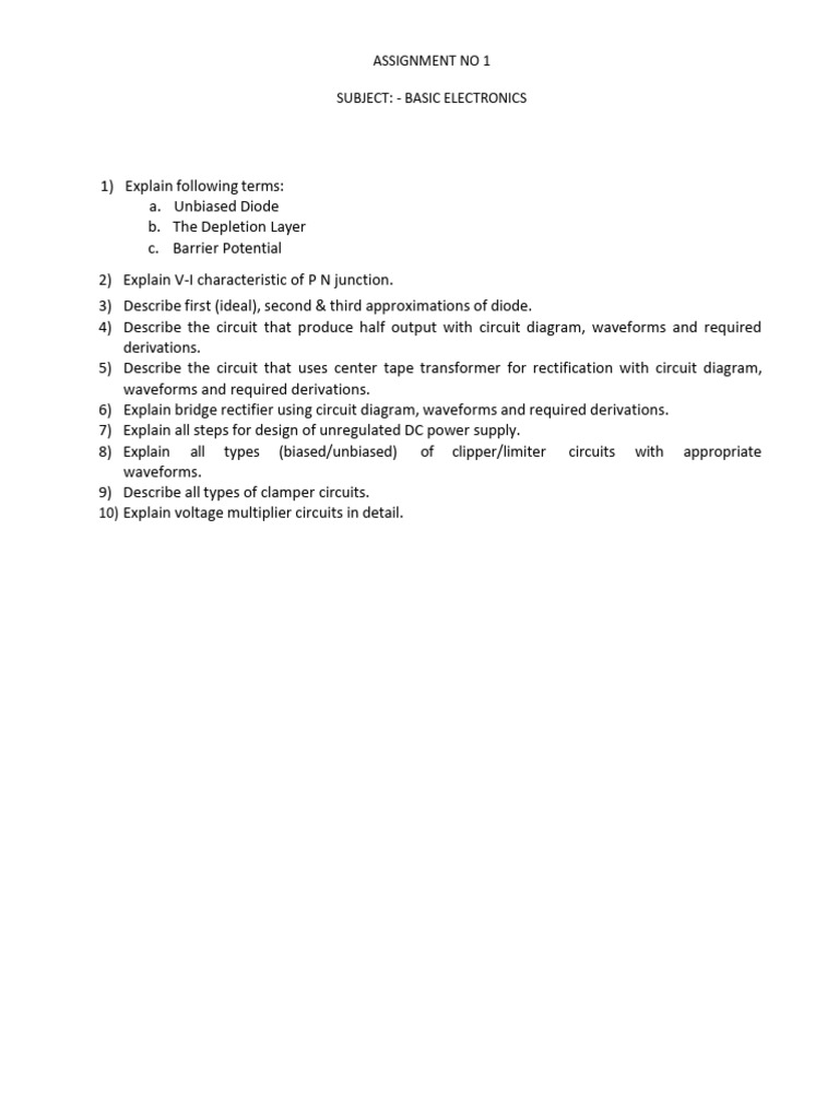 Basic Electronics Assignment Guide | PDF