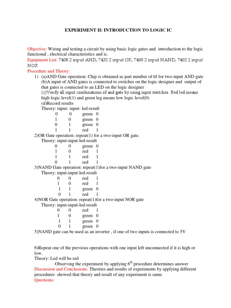 Logic IC Experiment: Gates & Operations | PDF