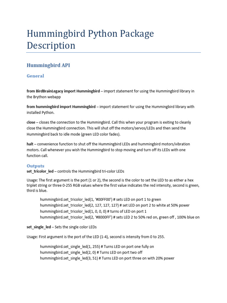 Hummingbird Python Package Description3 22 | PDF | Sensor | Usb