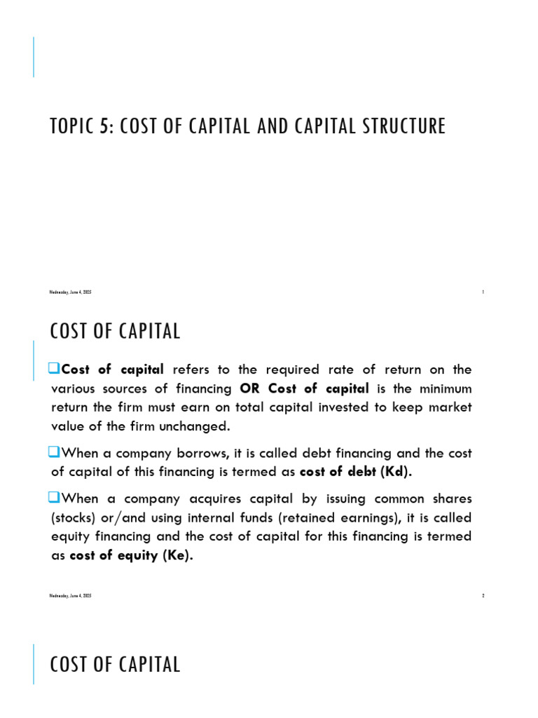 Topic 5 - Cost of Capital and Capital Structure - 2025 | PDF | Cost Of ...
