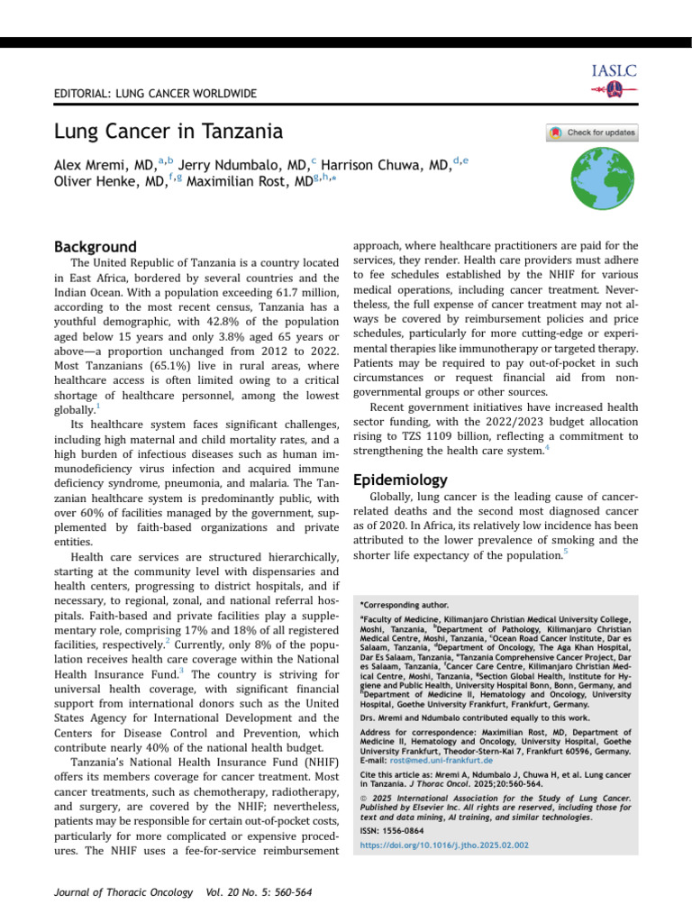 Lung Cancer Challenges in Tanzania | PDF | Pathology | Medical Imaging