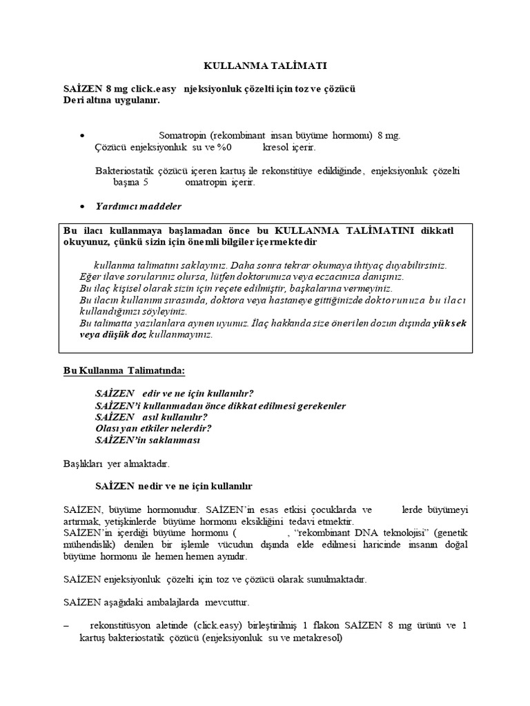 Saizen-8mg-CE-KT Ilac Recetesi Tablet | PDF