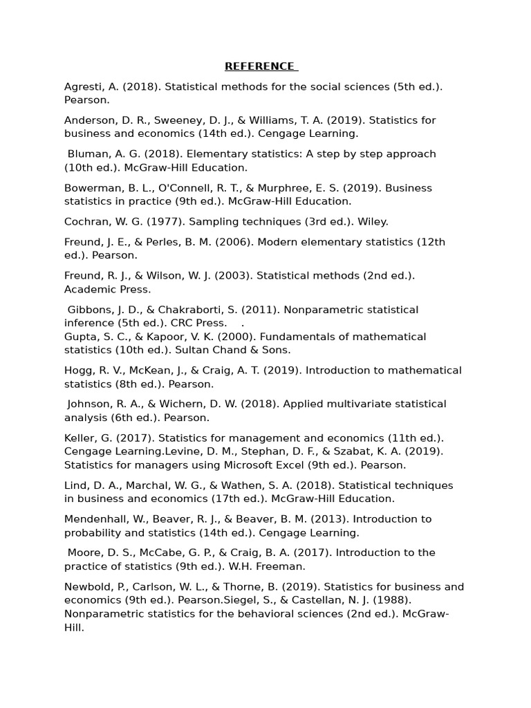 Key References in Elementary Statistics | PDF