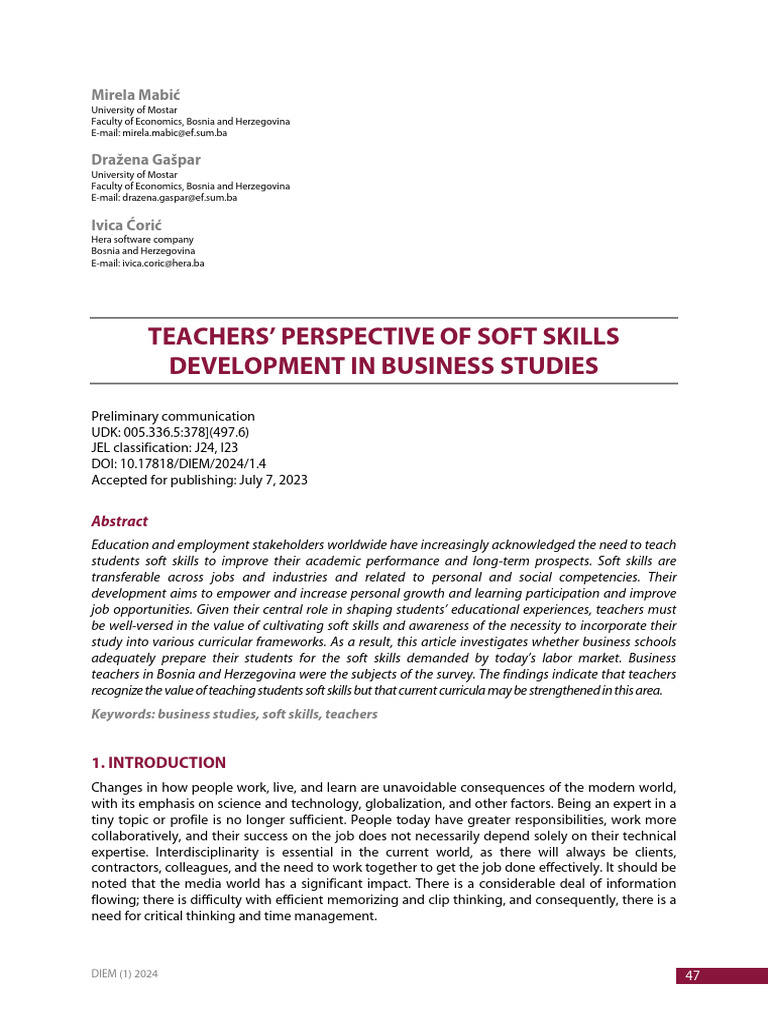 Enhancing Soft Skills in Business Education | PDF | Teachers | Skill