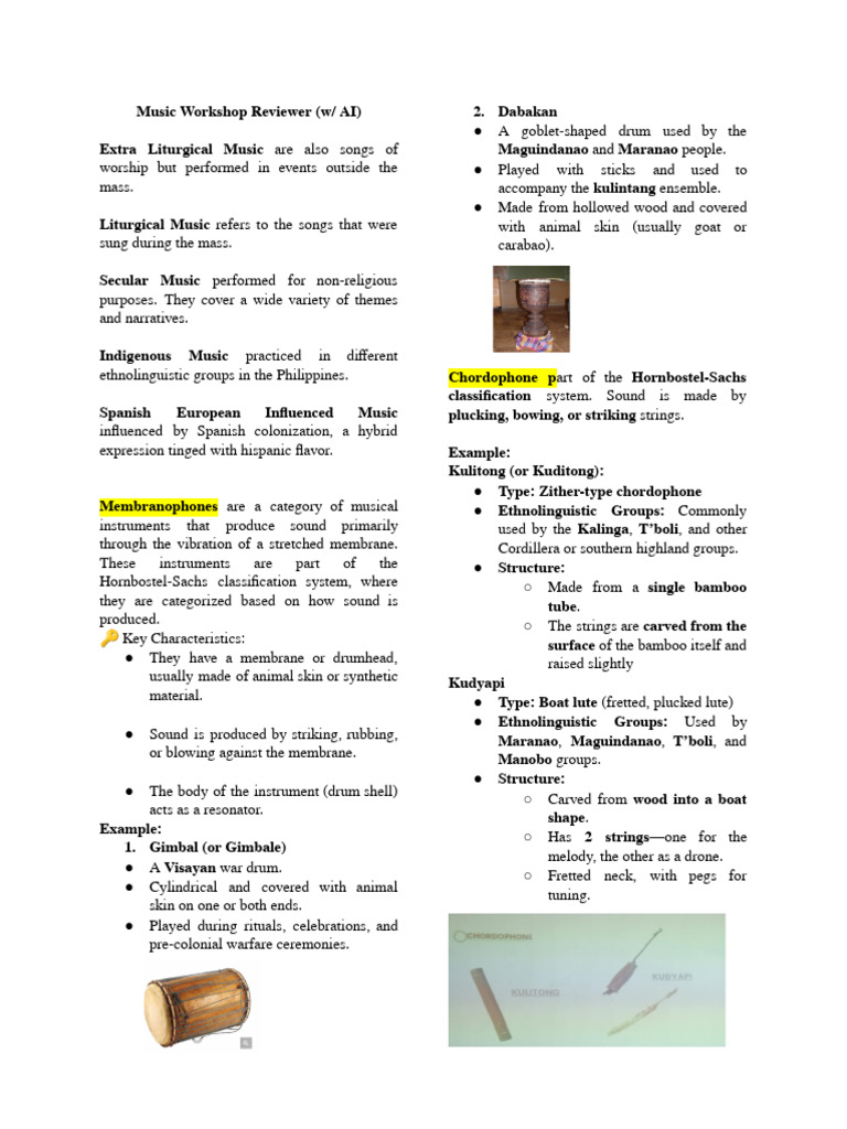 Art Appreciation (Workshop) Reviewer | PDF | Musical Instruments ...